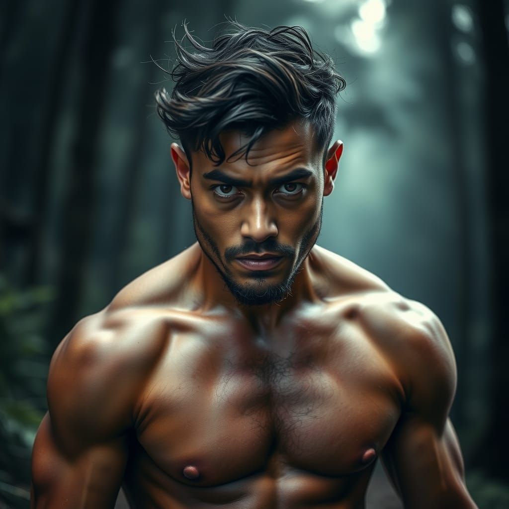 Intense Portrait of Muscular Malay Man