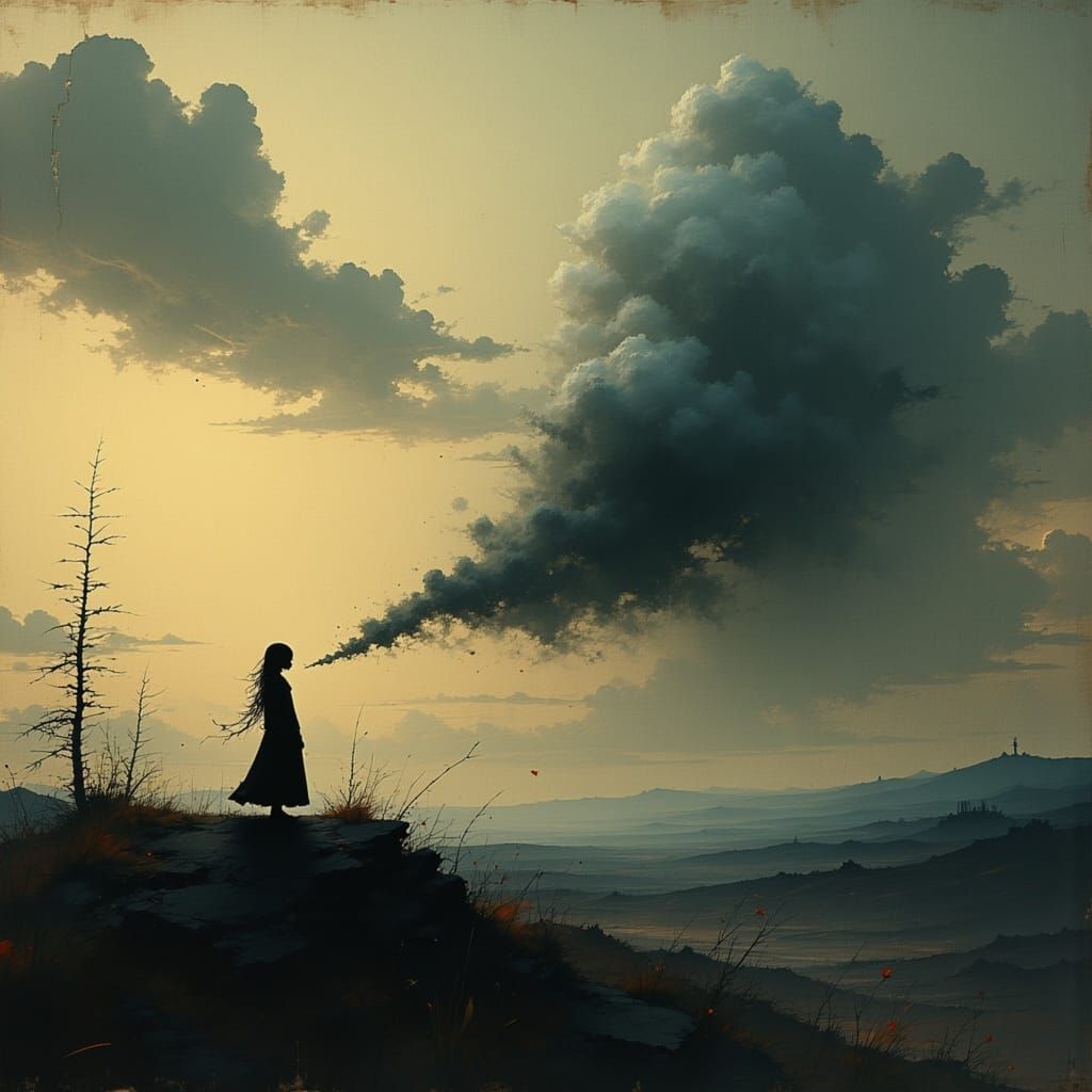 Figure Exhales Despondency in Moody Digital Painting