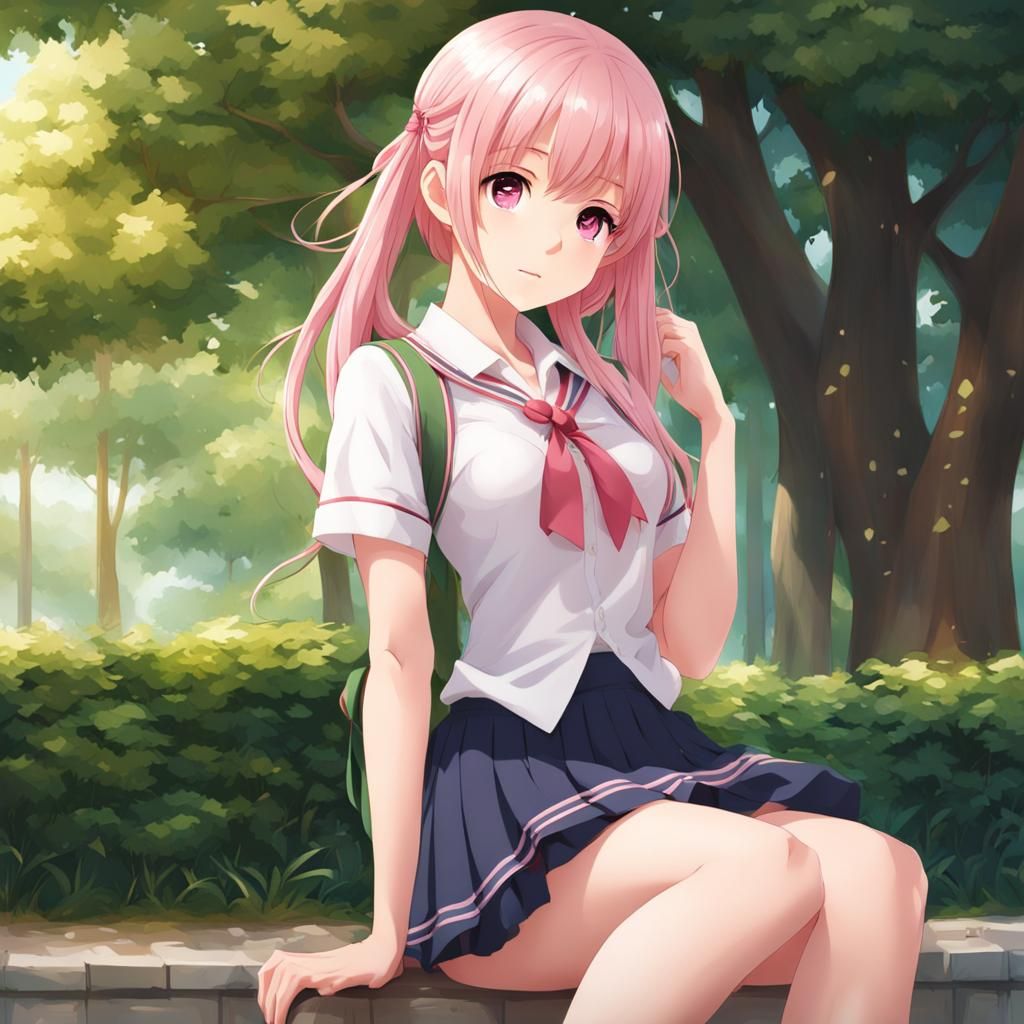 Adorable Anime Girl in School Uniform