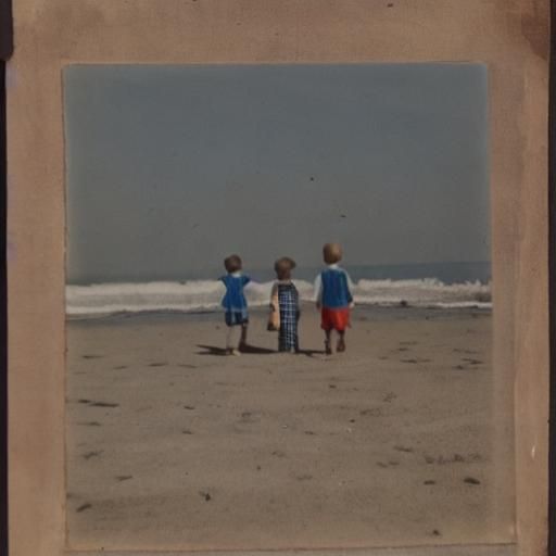 Nostalgic Childhood Beach Memory in Faded Photograph