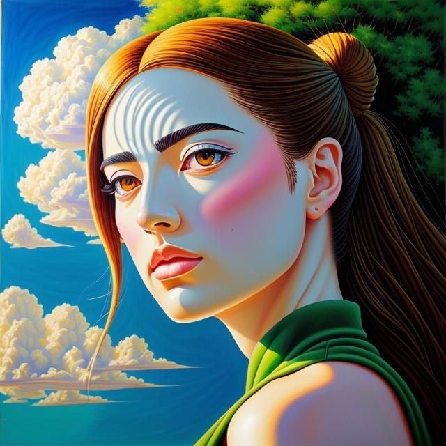 Giant Girl in Field: Surreal Oil Painting
