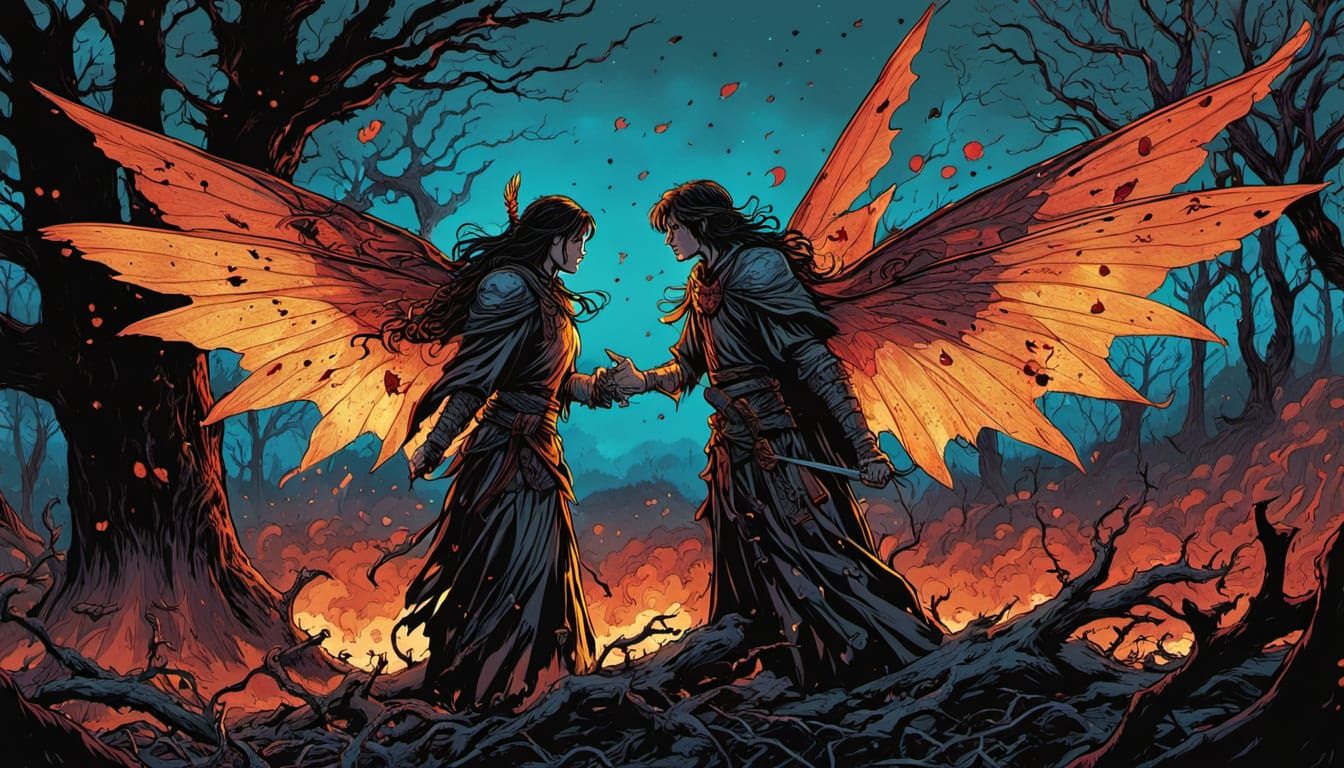 Fairies Face Off on Battlefield in Comic Book Art