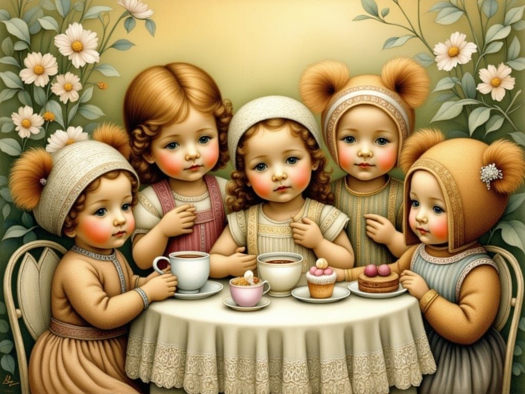 Whimsical Dolls and Teddy Bears Tea Party in Vintage Style