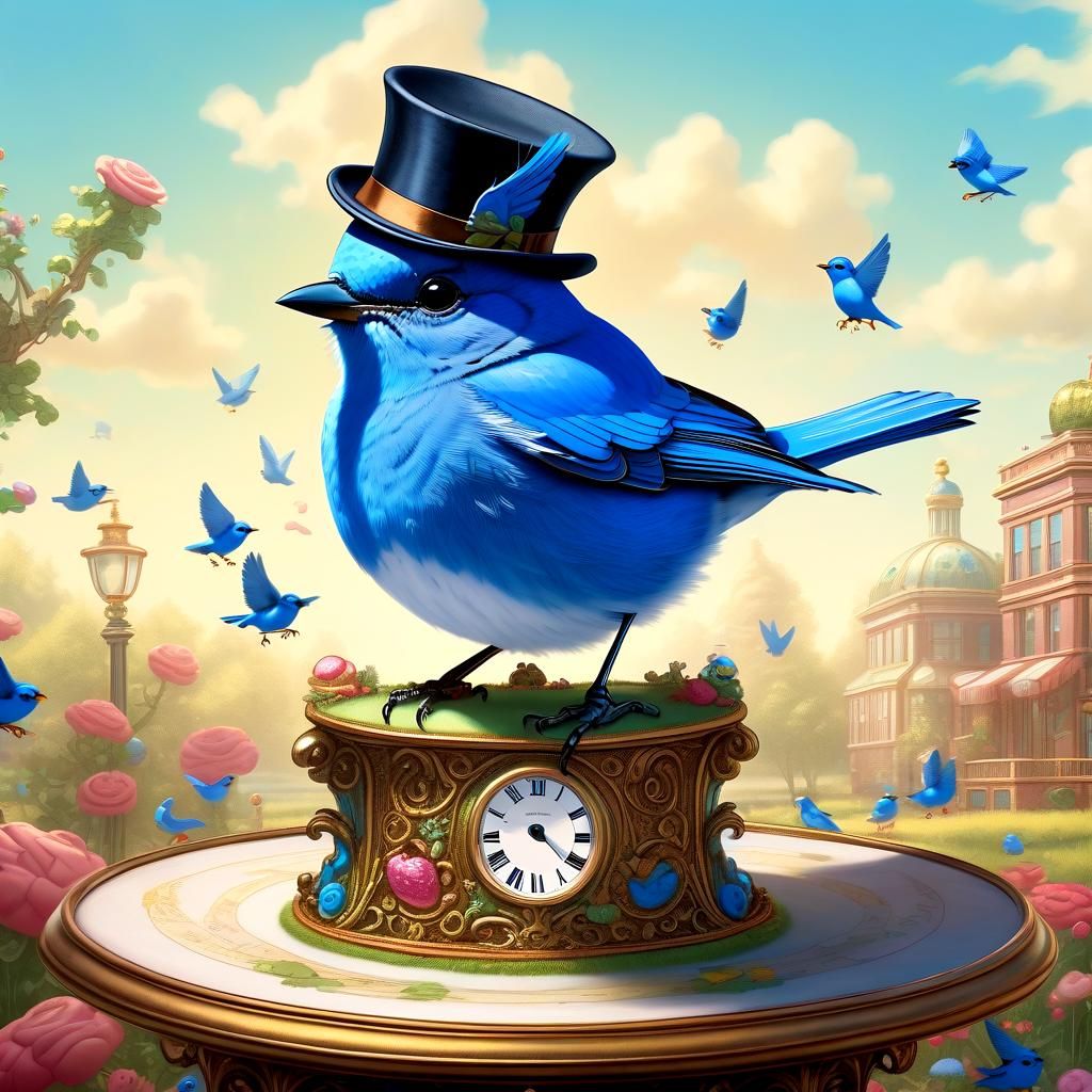 Bashful Bluebird in Top Hat, Photorealistic Style