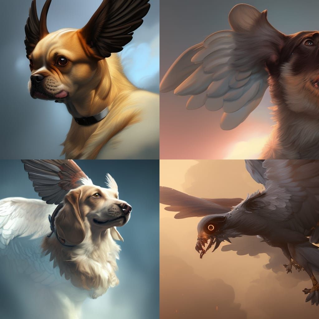 Winged Dog Portrait in Detailed Digital Art Style