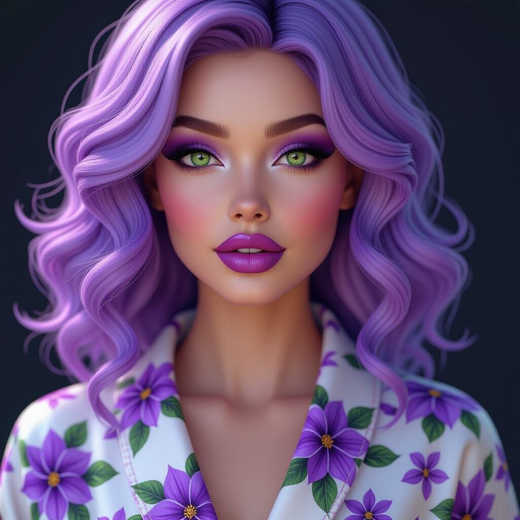 Glamorous Lilac Woman in Detailed 3D Art