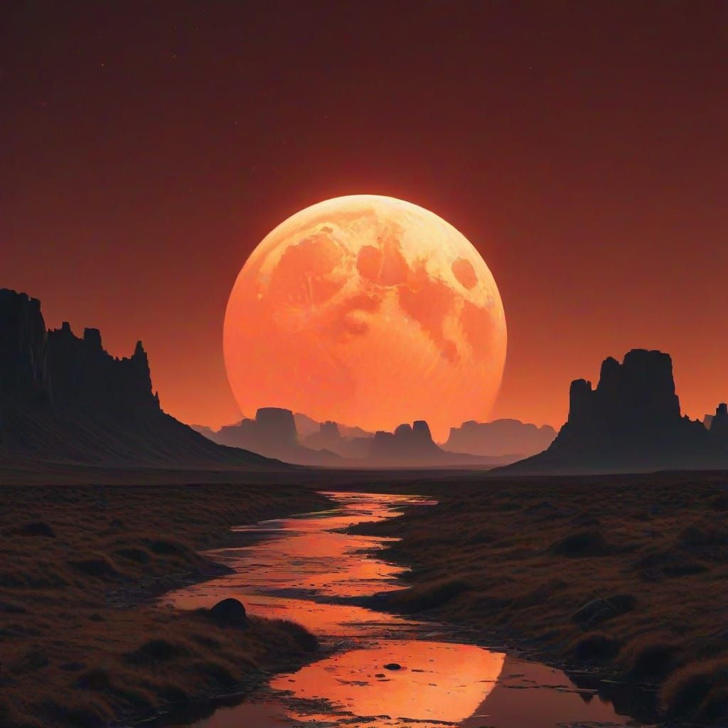 Ethereal Cosmic Landscape in Rust-Red Hues