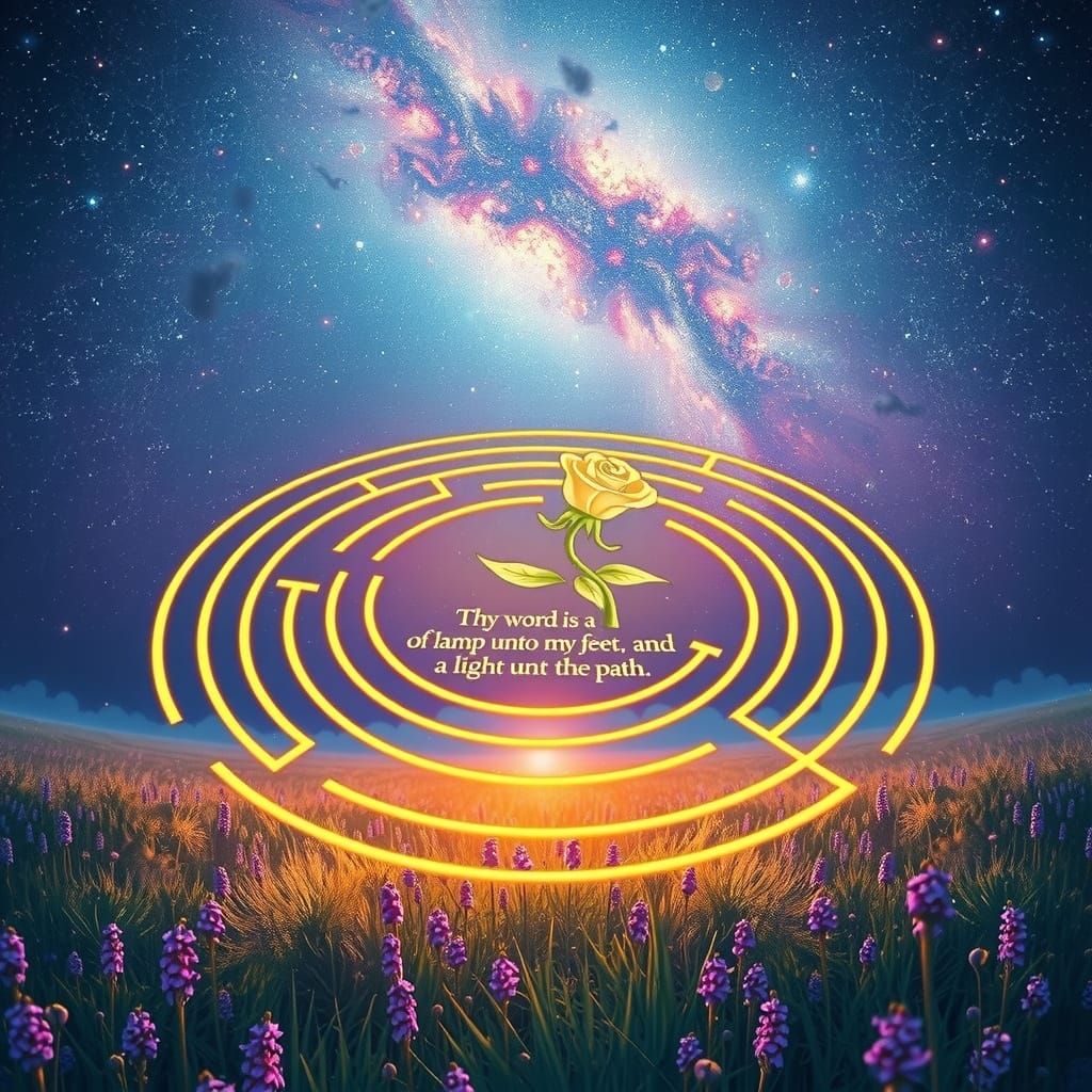 Majestic Unicursal Labyrinth in Celestial Meadow