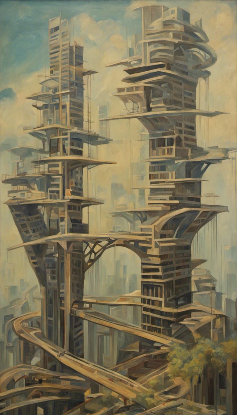 Futuristic Treehouse Skyscrapers in 1920s Style