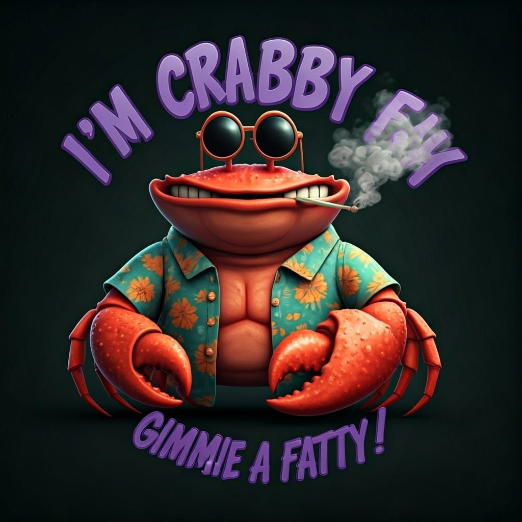 Cheeky 3D Cartoon Crab Smokes Joint in Vibrant Graffiti Styl...