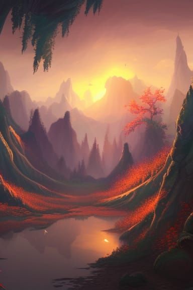 Autumn Mountain Path in Detailed Matte Painting