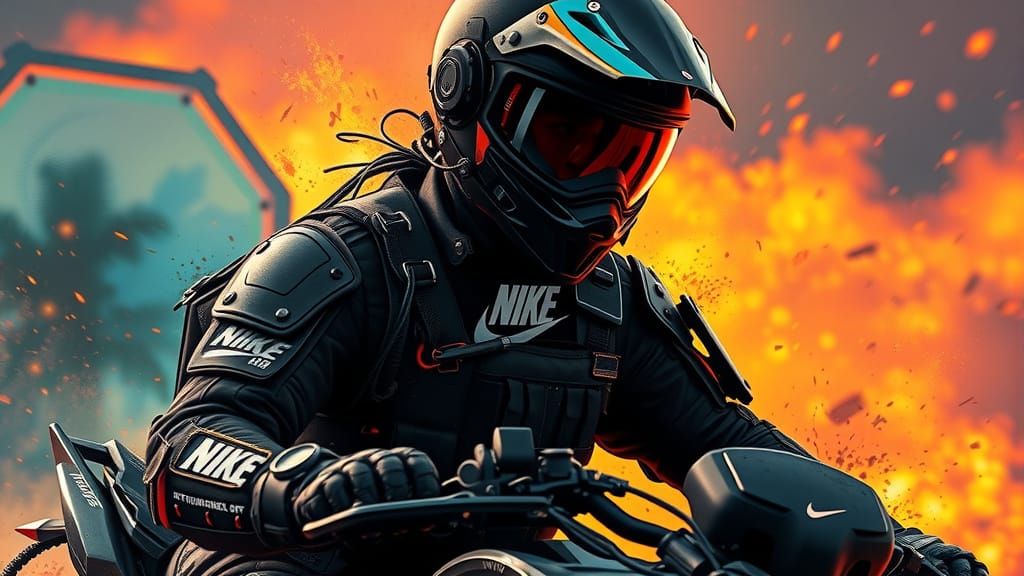Cybernetic Biker in a Postapocalyptic Landscape