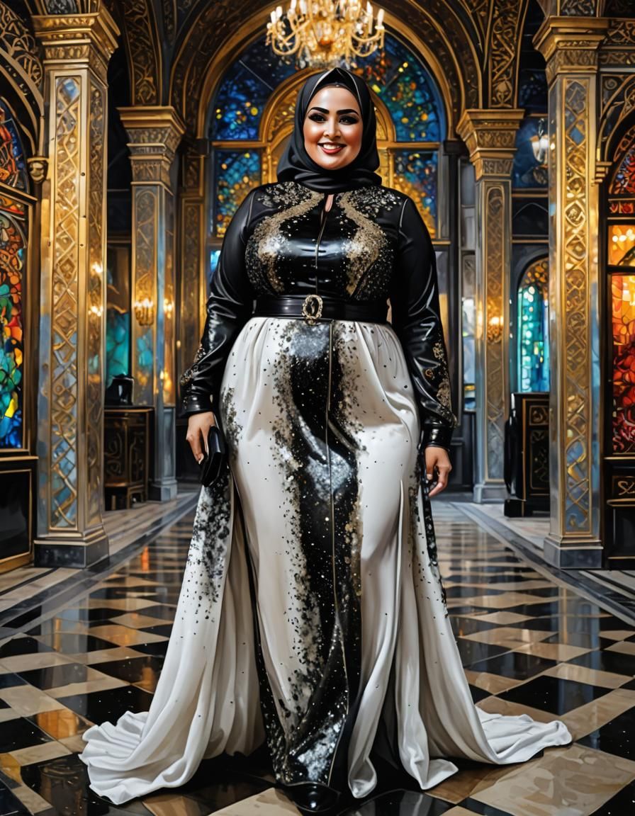 Charming Hijabi Woman Portrait in Alcohol Ink