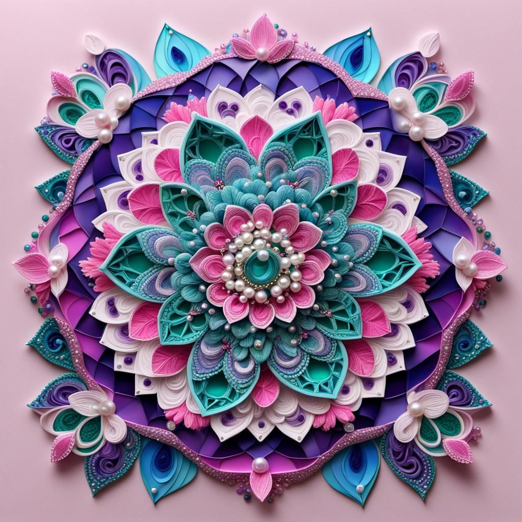 Colorful Mandala with 3D Shading and Floral Elements