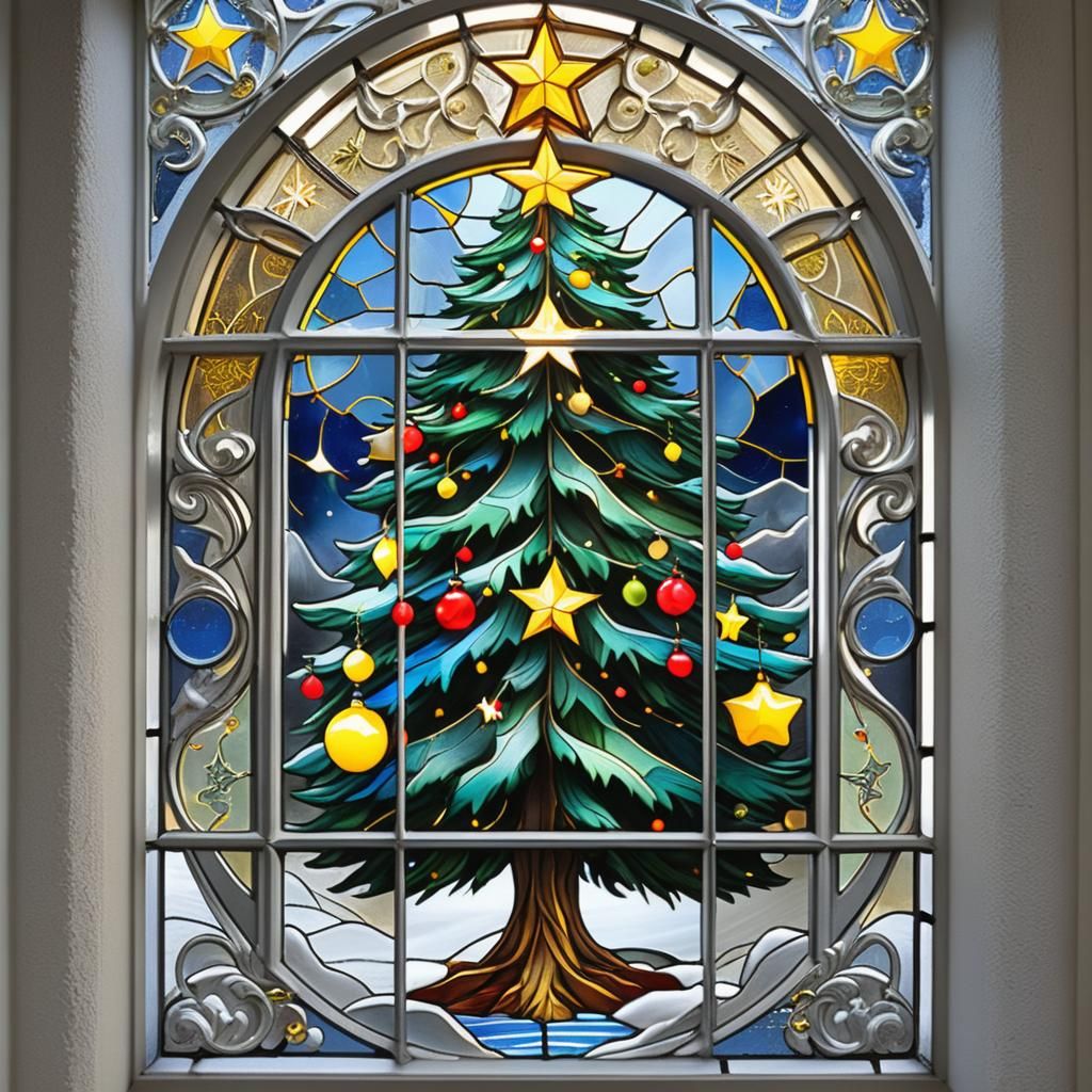Christmas Tree in Vibrant Stained Glass Delight
