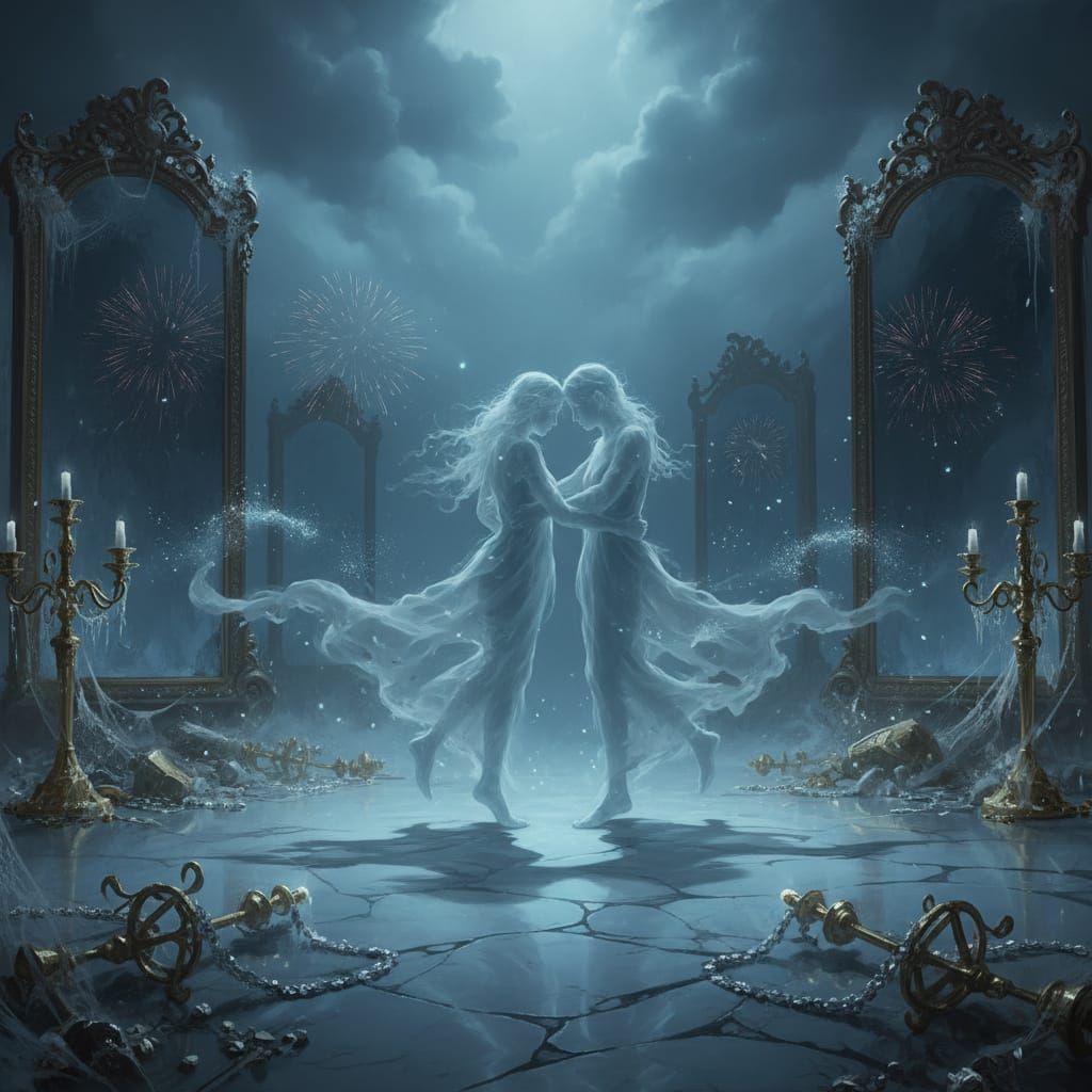 Ethereal Mist Couples Dance in Blue Light