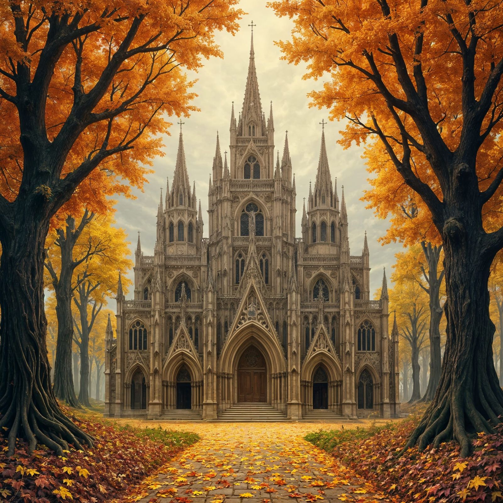 Medieval Cathedral in Autumn Grandeur