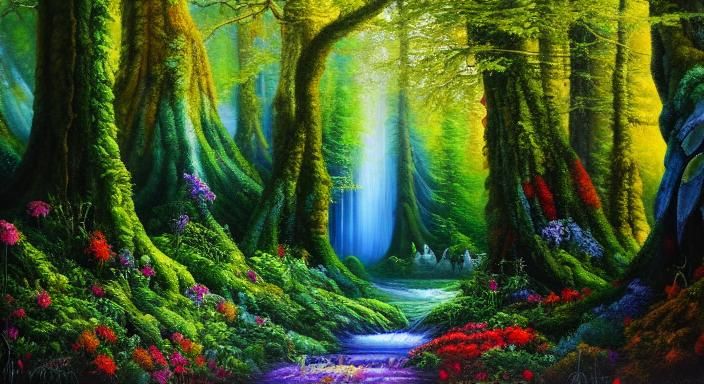 Hyperdetailed Oil Painting of a Fairytale Forest