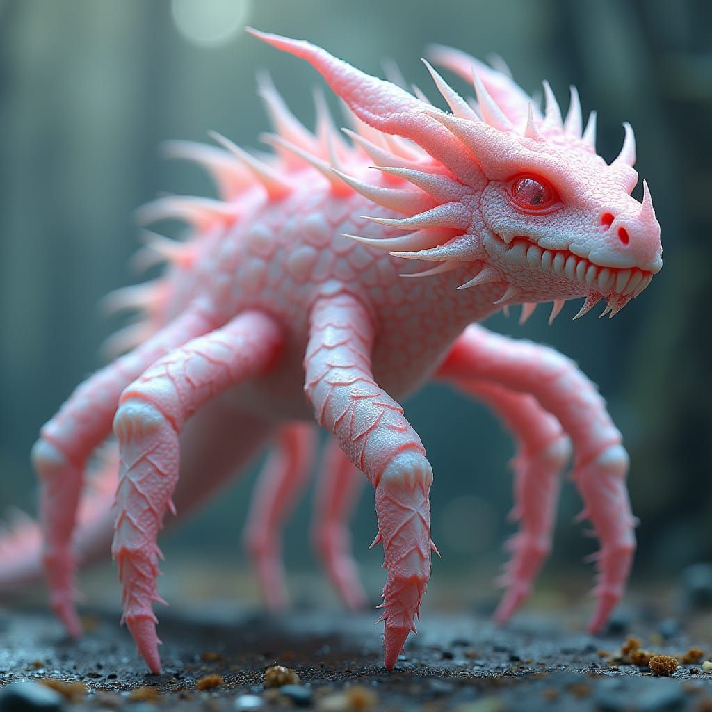 Pink and White Dragon with Iridescent Scales