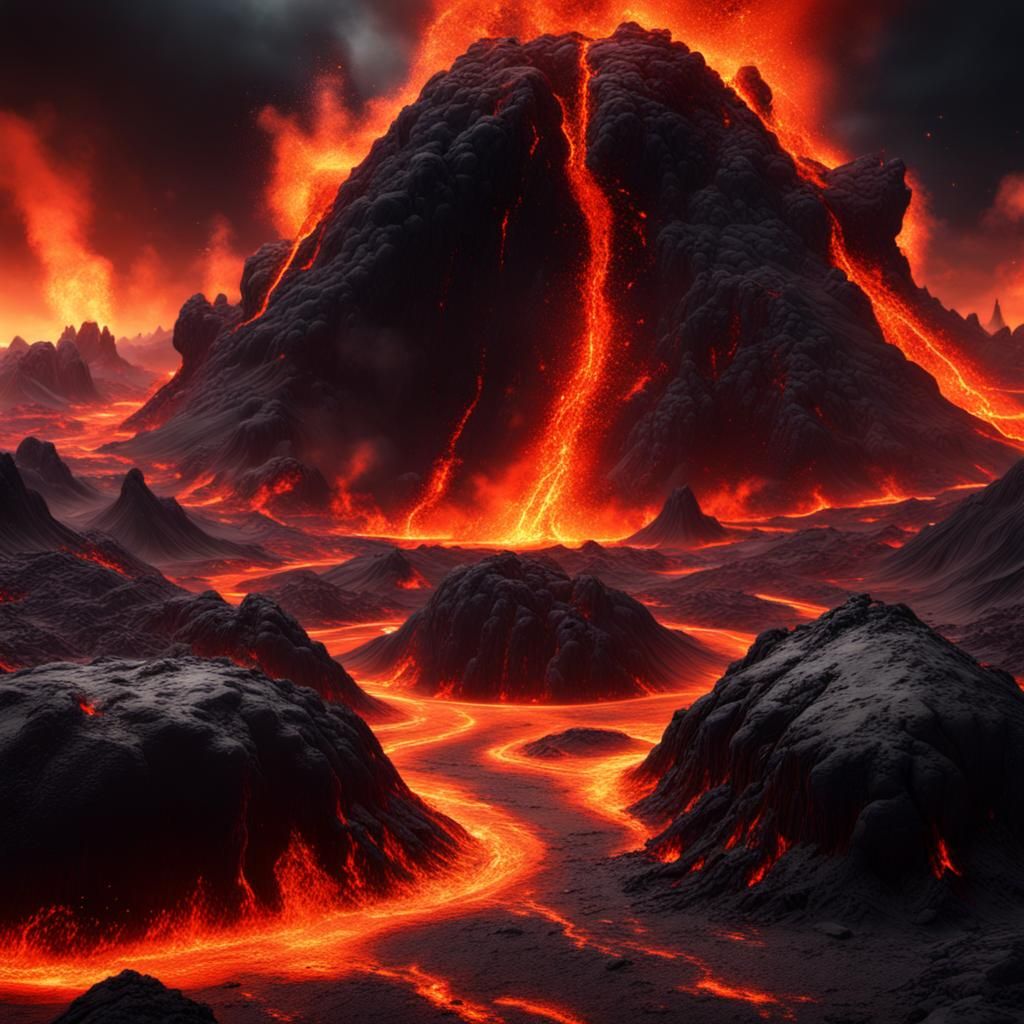 Volcanic Lava Under a Black Sun: Fantasy Concept Art