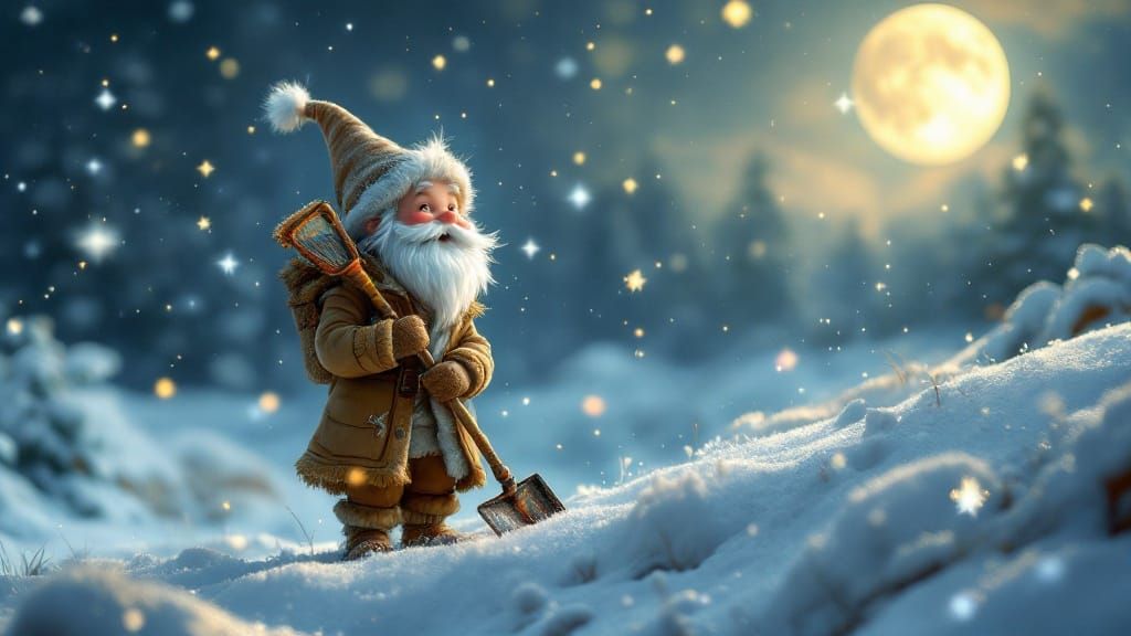 Whimsical Frosty Figure Stands Amidst Celestial Glow