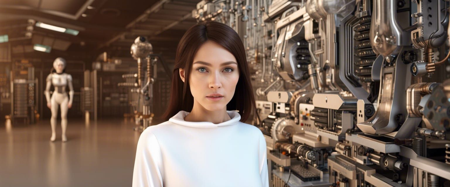 Futuristic Female Android AI in Laboratory