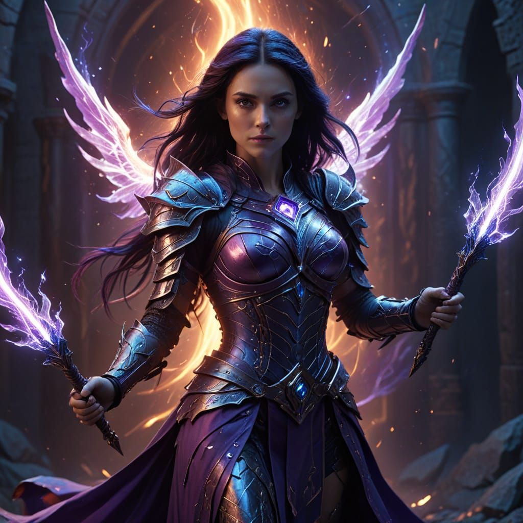 Medieval Sorceress with Arcane Energy Wings
