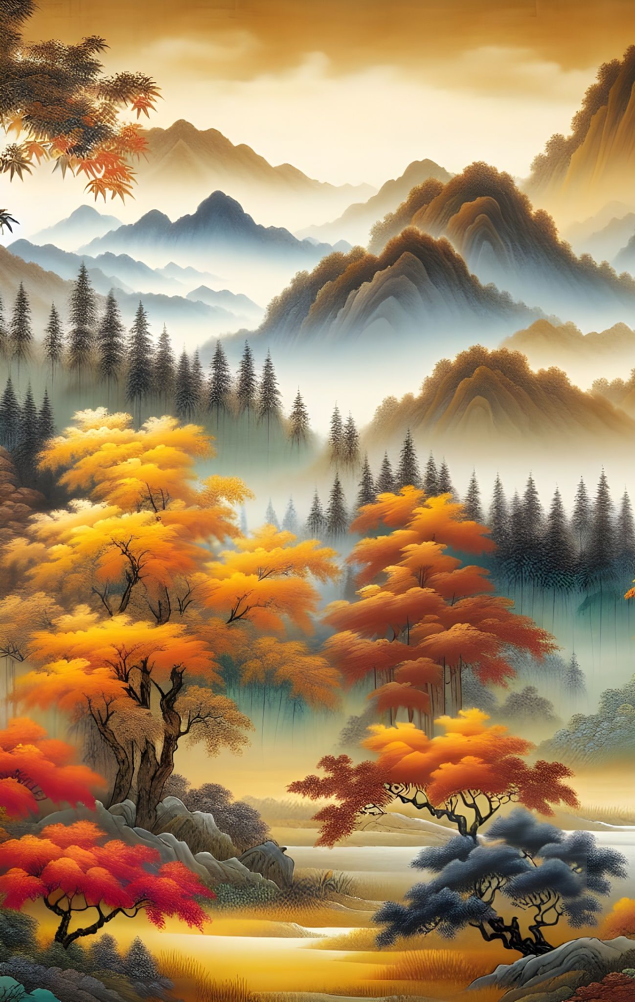 Autumn Landscape in Traditional Chinese Painting Style