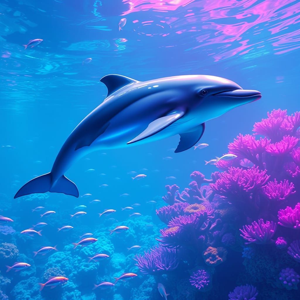 Majestic Dolphin Glides Through Neon-Lit Ocean in Cyberpunk ...