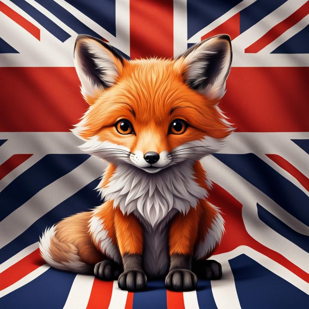 Adorable Fox with British Flag Background
