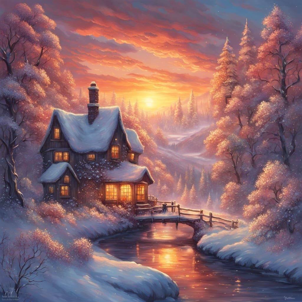 Winter Wonderland Dreamscape Inside a Leaf