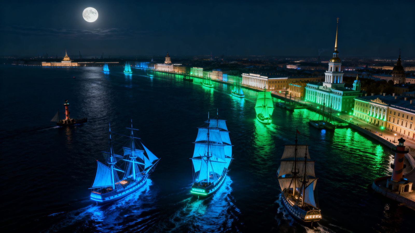 Neon Maritime Route Map of 17th Century St. Petersburg