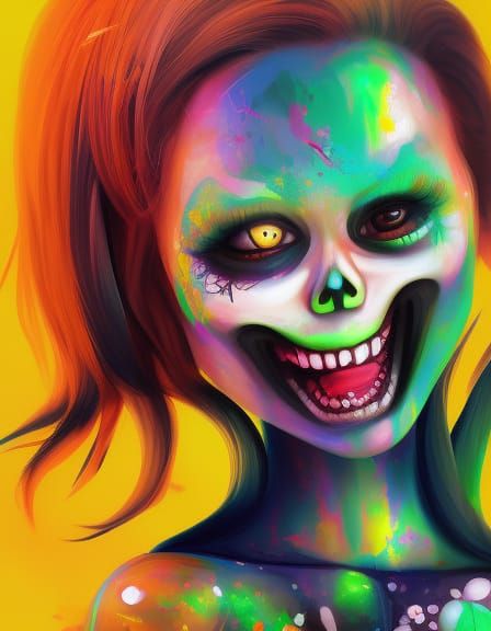 Cute Halloween Girl in 3D Digital Graffiti Art