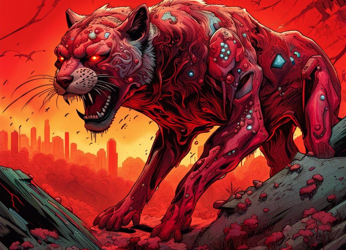 Cybernetic Mountain Lion in Dystopian Terrorscape