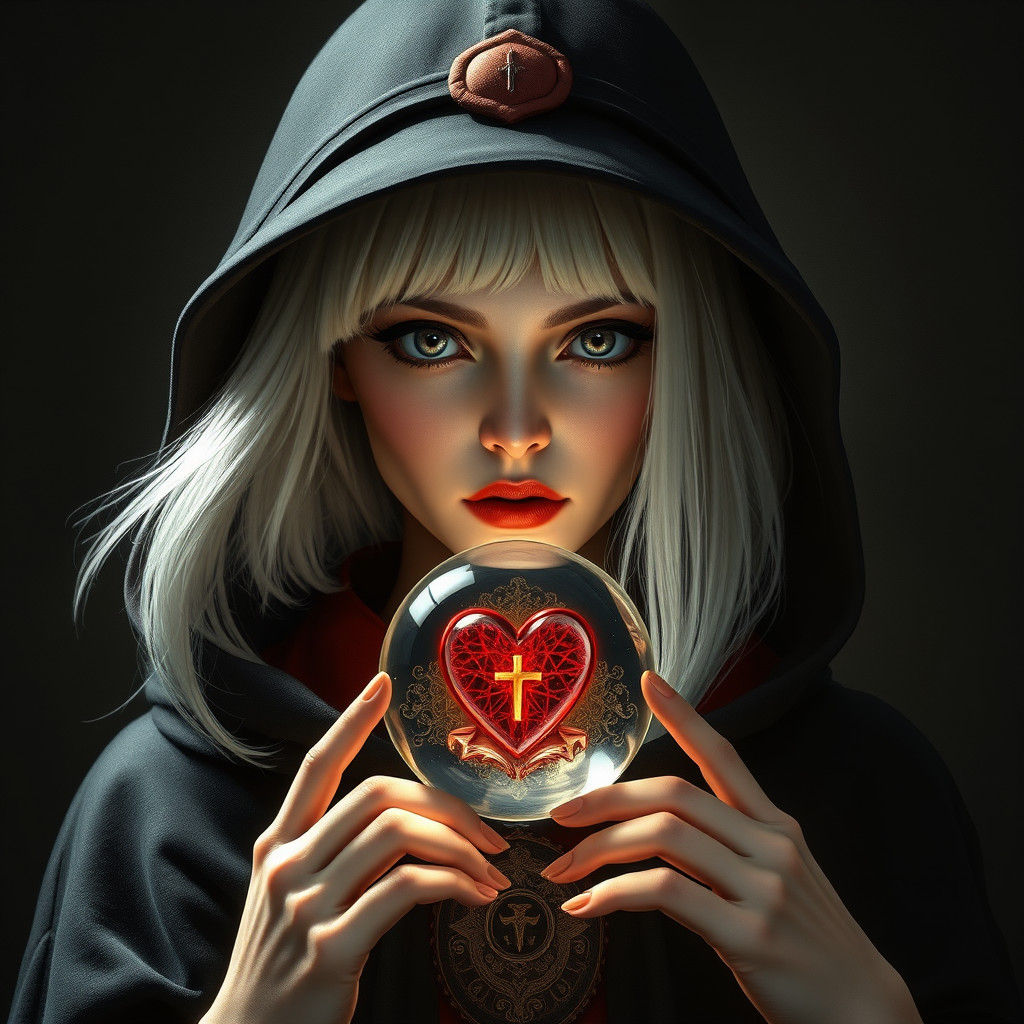 Elegant Woman with Orb in Fantasy Oil Painting