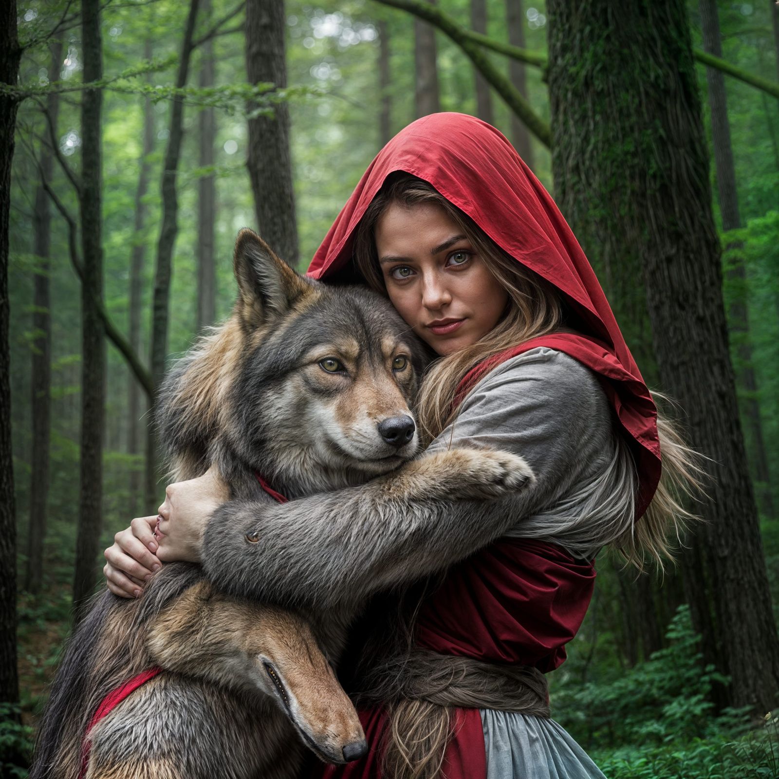 Red Riding Hood Hugging a Wolf