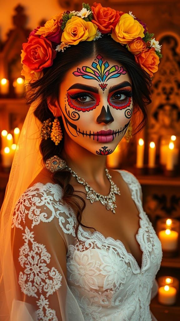 Mexican Woman as Santa Muerte, Hyper-Realistic Portrait