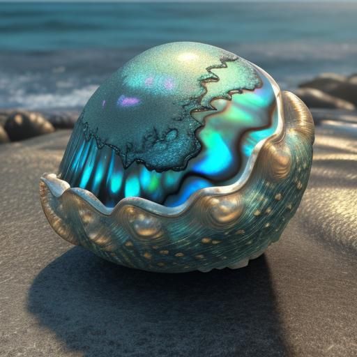 Abalone Shell on Rocky Shoreline in 3D Rendering