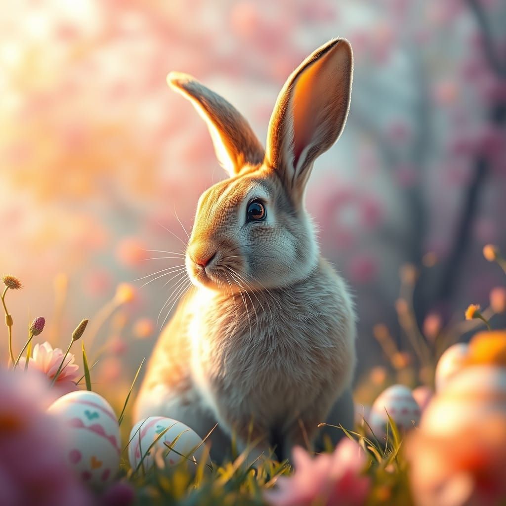 Easter Wonderland with Majestic Rabbit in Hyperrealistic Sty...