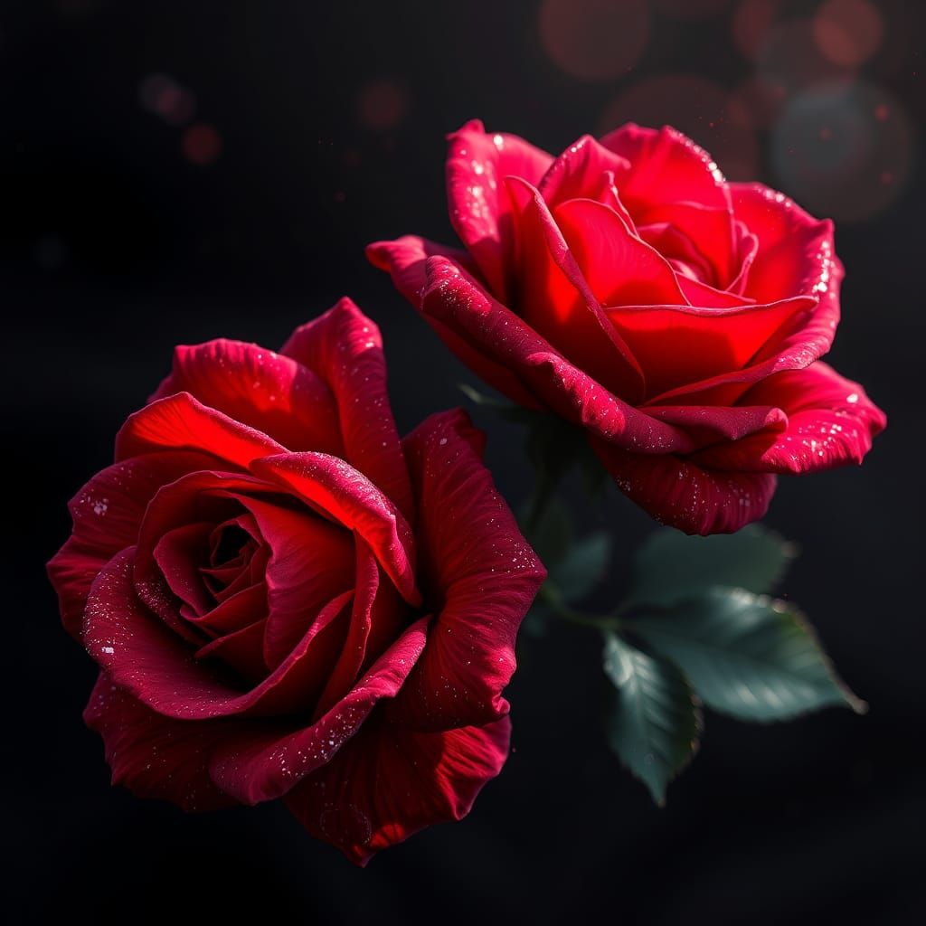 Ruby Roses with Sparkling Petals in Matte Painting Style