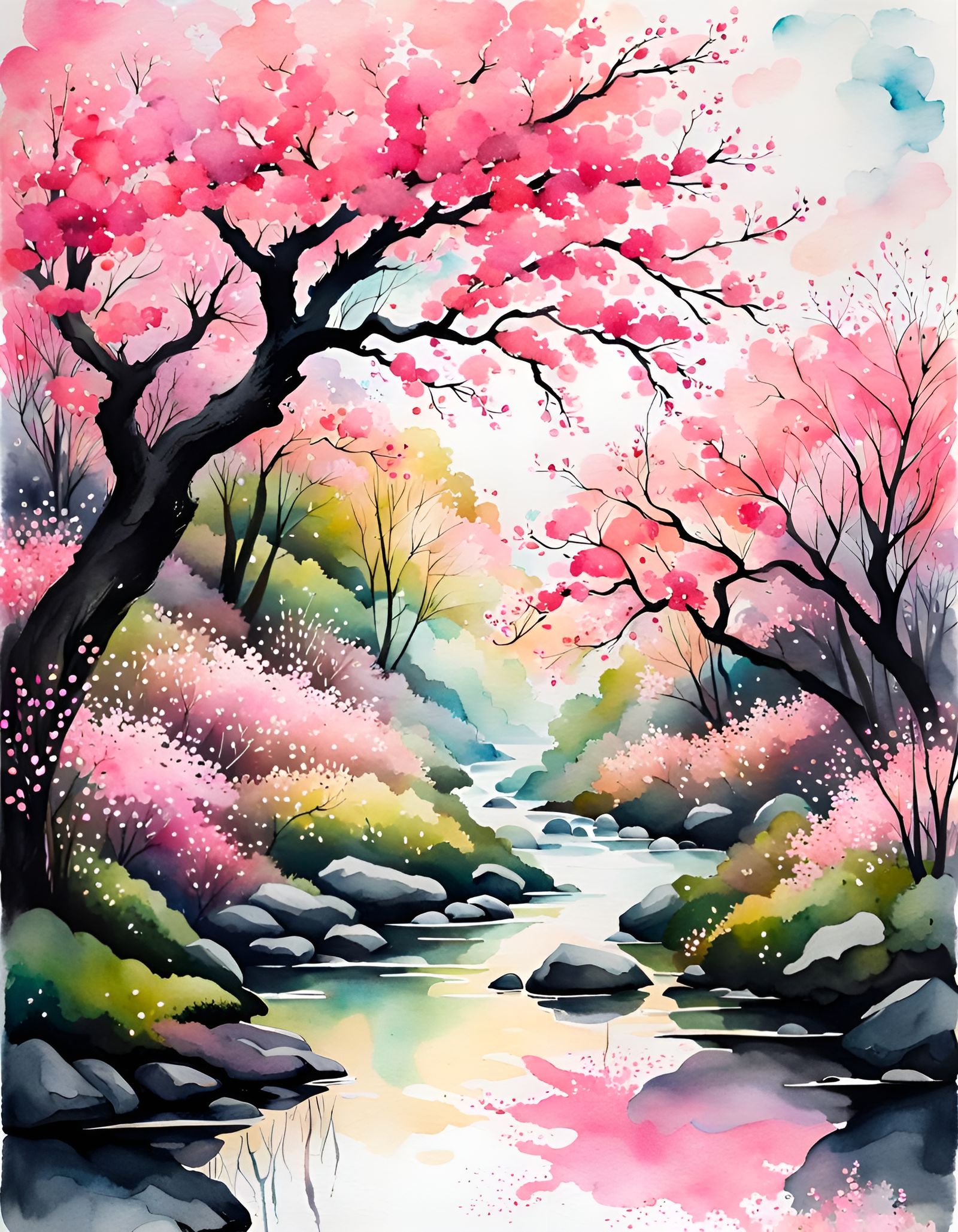 Ethereal Opalescent Ink Splatter in Watercolor Style