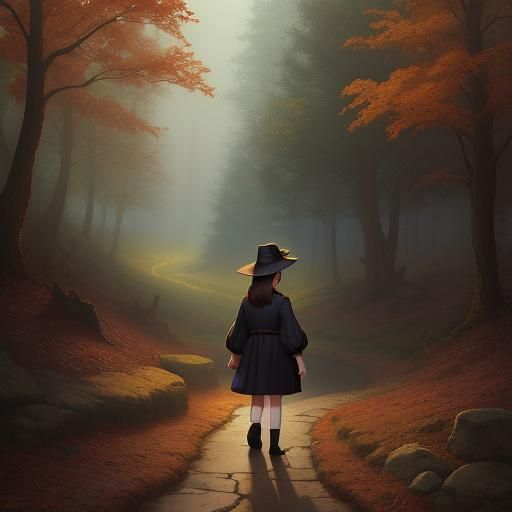 Young Witch in Autumn Forest, Ethereal Fantasy Style