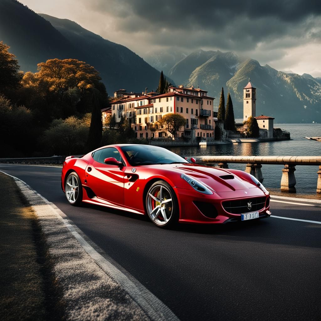 Red Ferrari 599 GTO on Lake Como