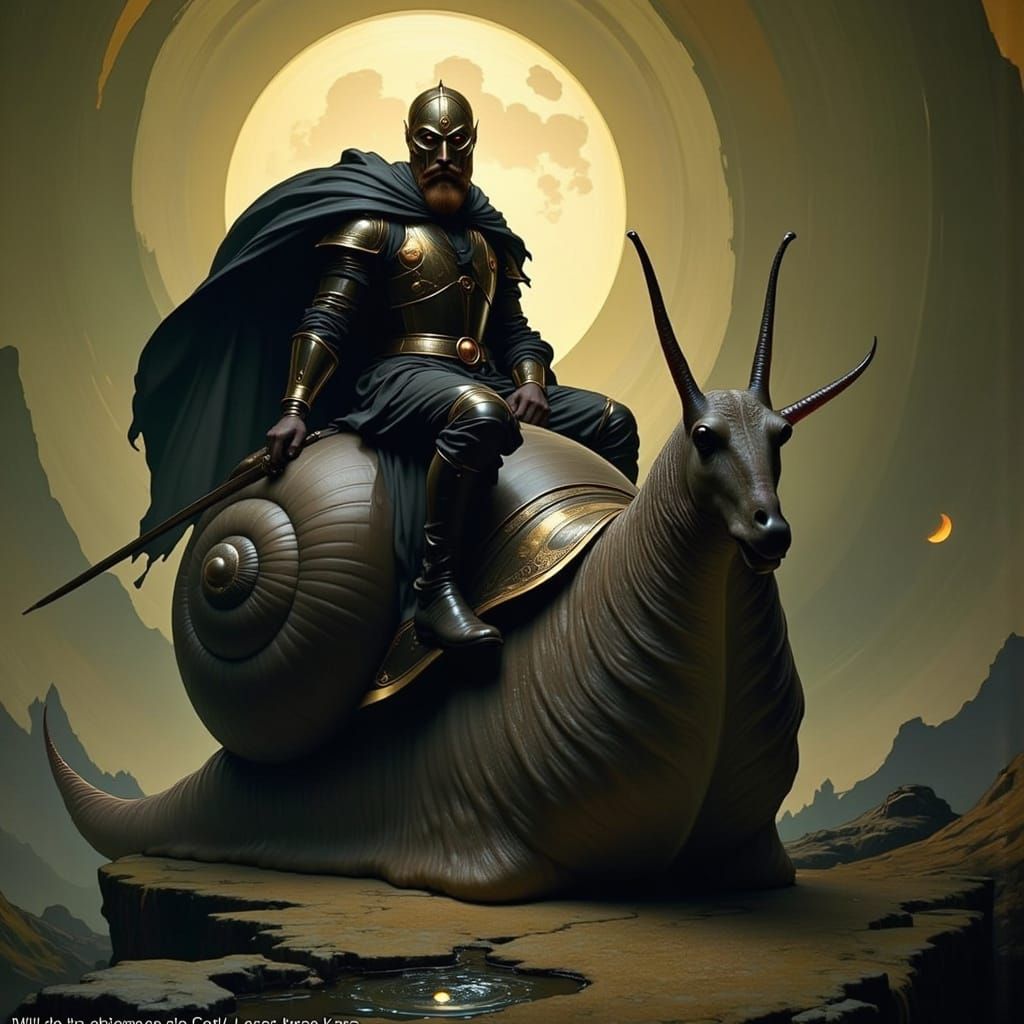 Dark Knight Snail Rider in Art Nouveau Style