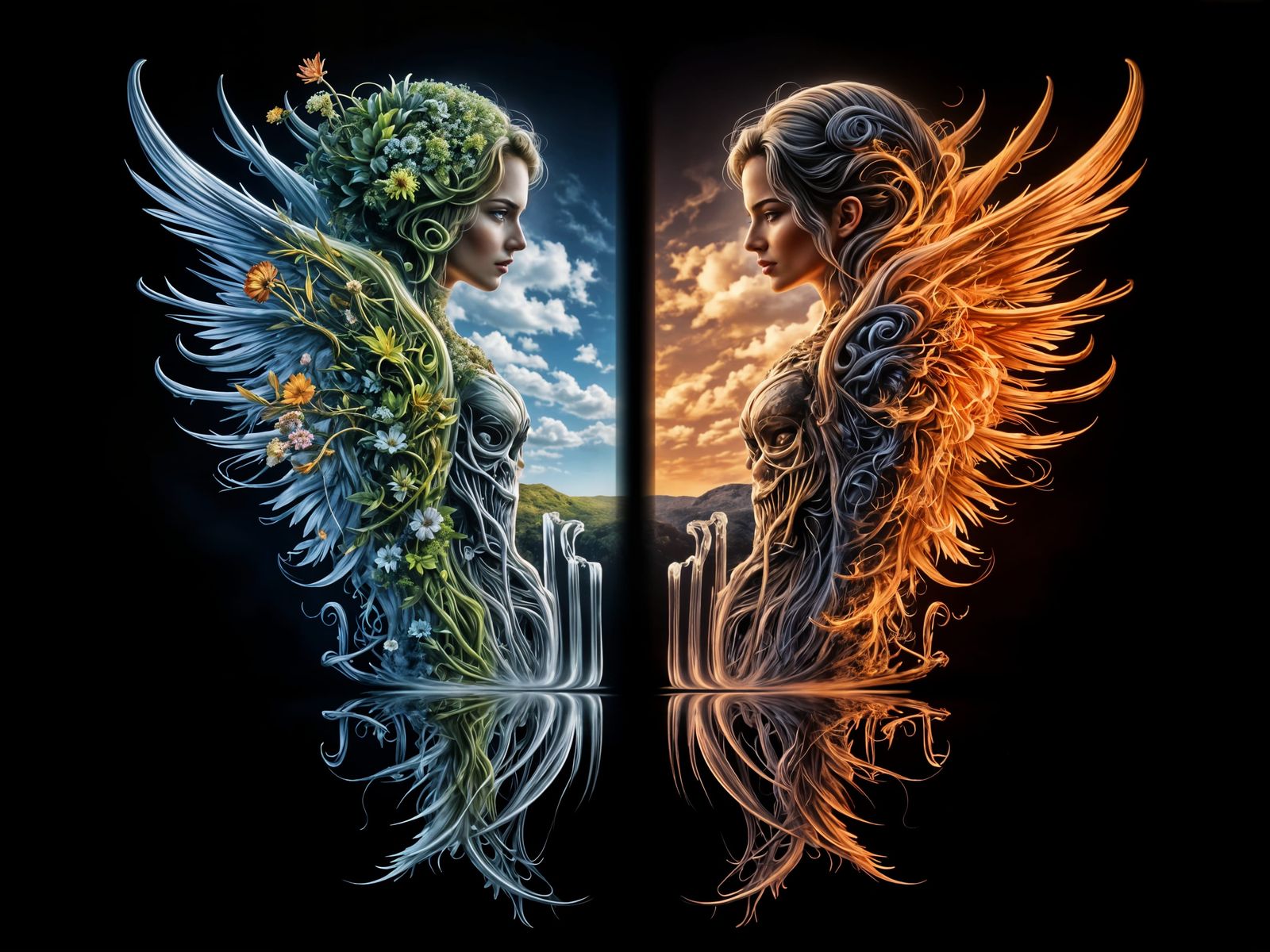 Angel Wings Double Exposure: Nature vs. Desolation