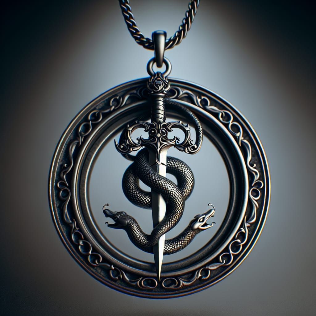 Serpent Coiled Dagger Pendant as Matte Painting