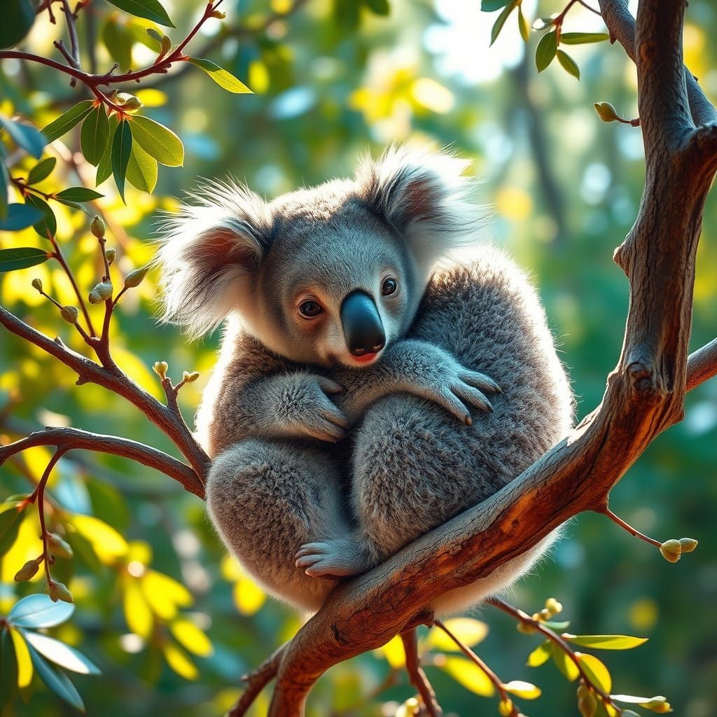 Surreal Australian Forest Scene with a Mother Koala and Her ...