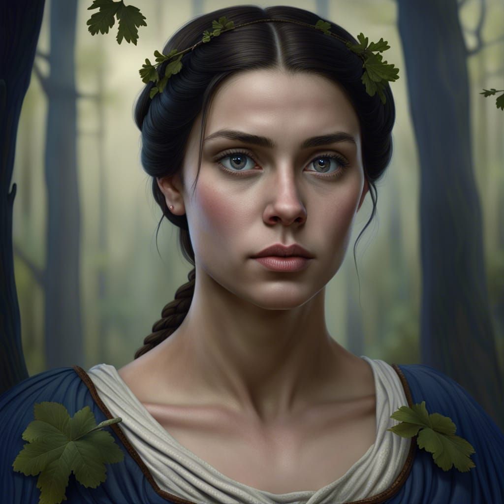 Medieval Maiden Portrait in Dark Forest Setting