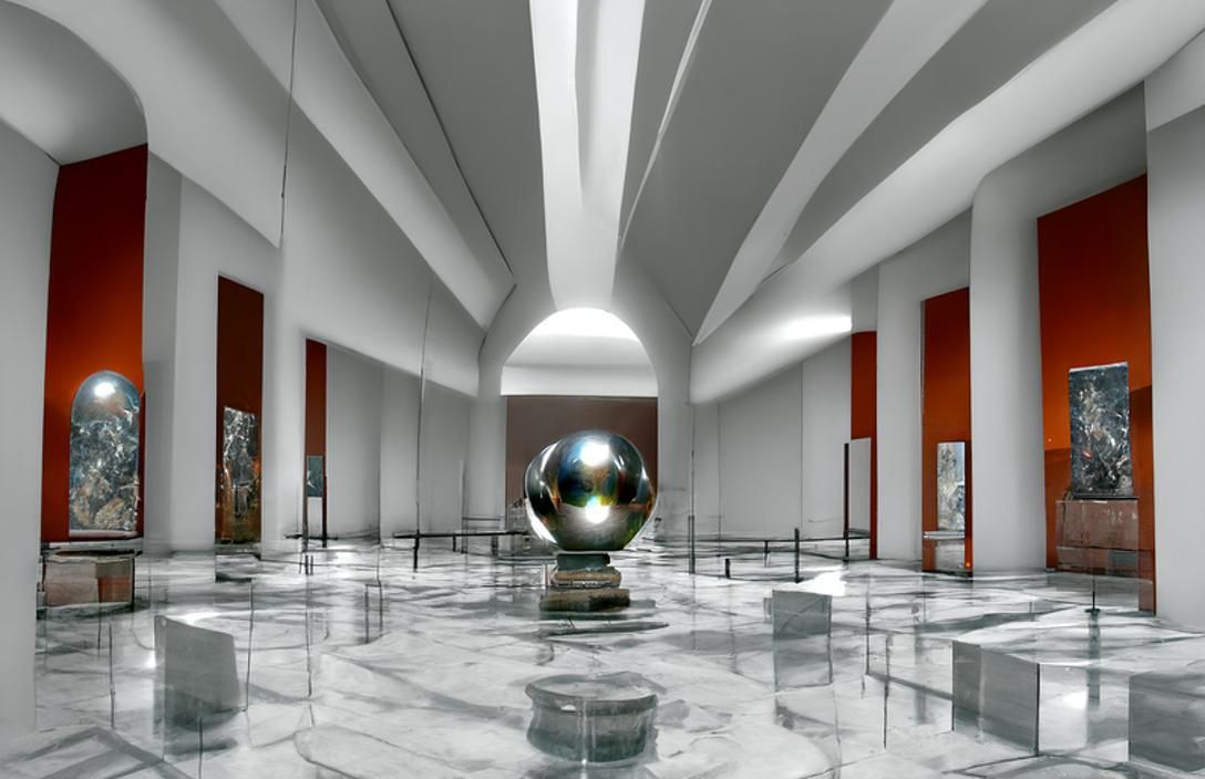#modifiermonday Liminal Space: The mirror ball in the Non-Euclidean museum of geometry and surrealism lined by Greco-Rom...