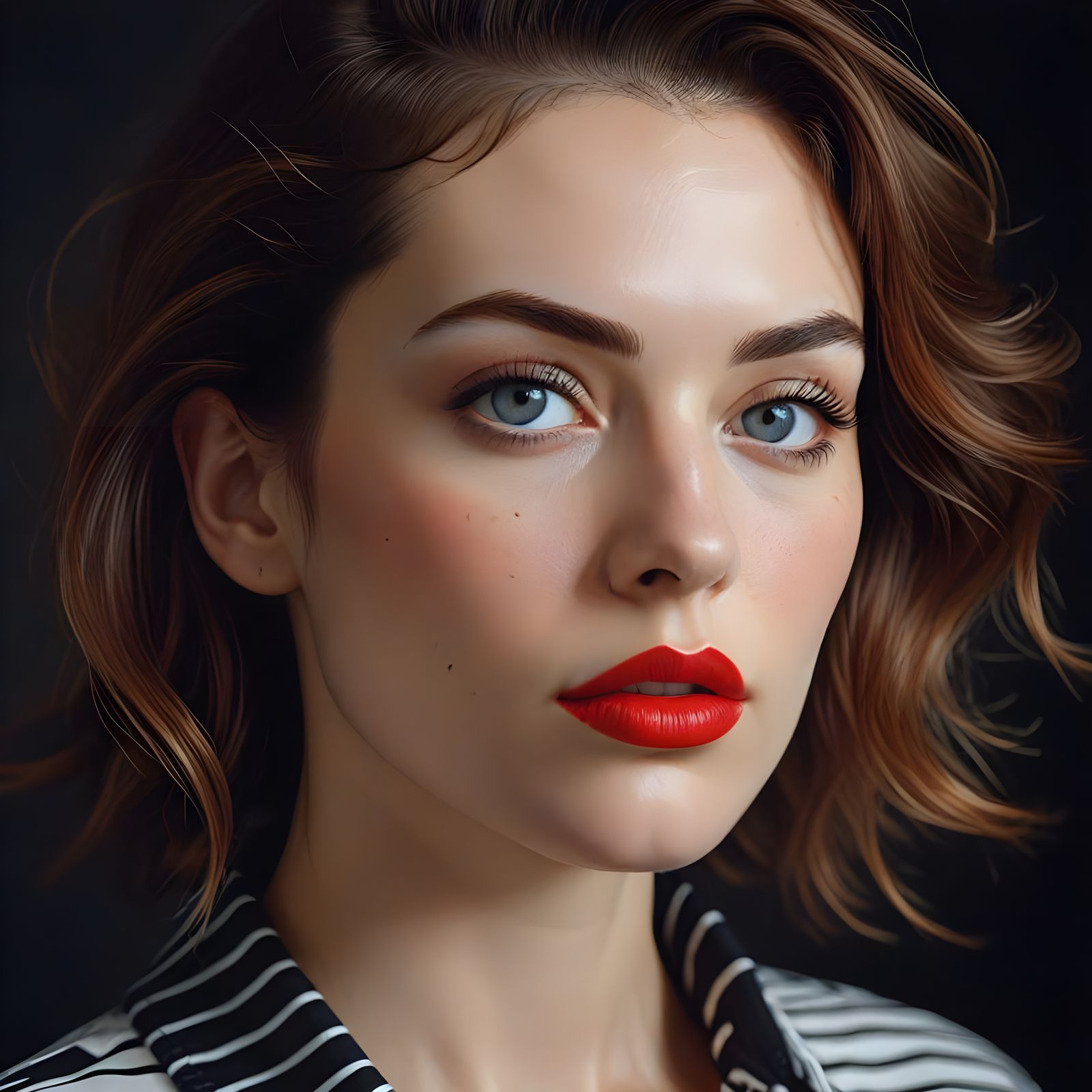 Woman in 80's Glamour with Bold Red Lips
